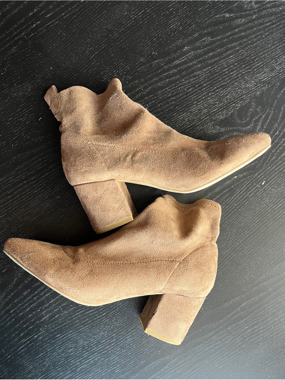 Taupe Faux Suede Pointed Toe Ankle Boots Size 5.5